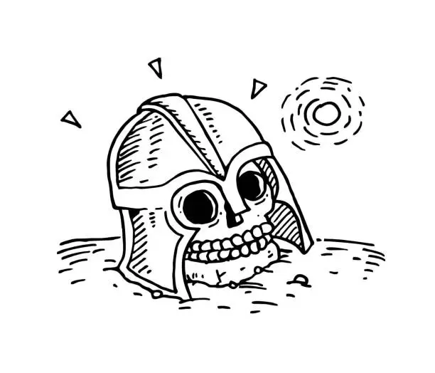 Vector illustration of Hand drawn Helmet and skull