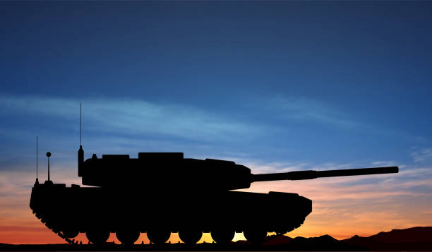 istock Silhouette of a battle tank on a battlefield 1461603429