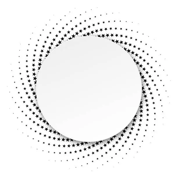 Vector illustration of Swirl pattern of stars and round 3d copy space with shadow