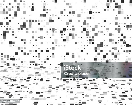 istock Wall and floor covered by gray randomly sized squares in 3D perspective 1461604237