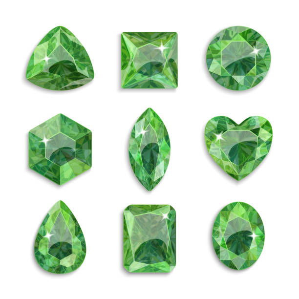 ilustraciones, imágenes clip art, dibujos animados e iconos de stock de gemas de diferentes formas. conjunto de cristales verdes. joyería. - gem jewelry hexagon square