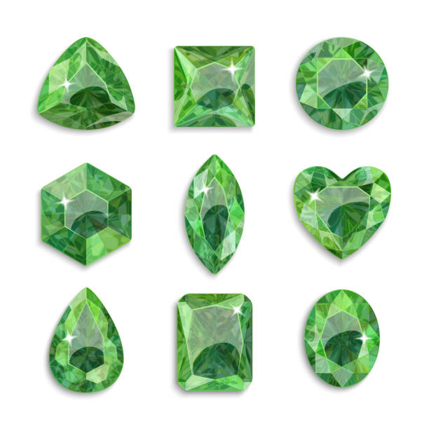 illustrazioni stock, clip art, cartoni animati e icone di tendenza di gemme di diverse forme. insieme di cristalli verdi. gioielleria. - gem jewelry hexagon square