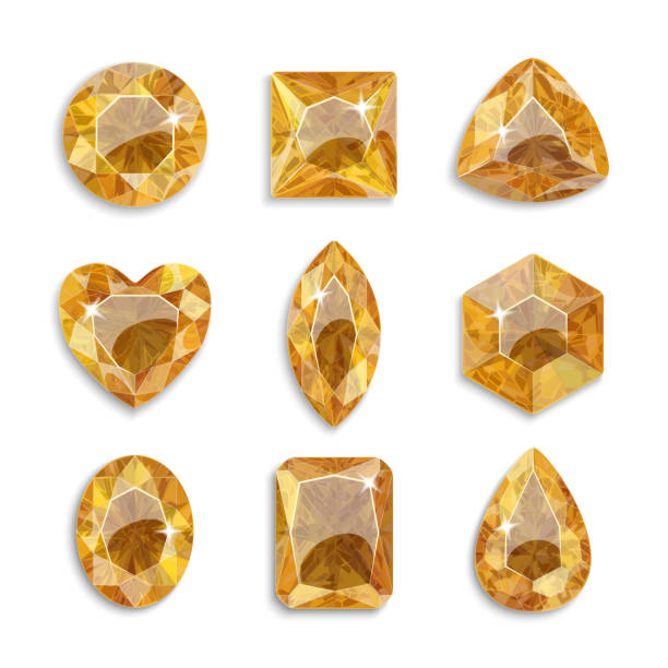 ilustraciones, imágenes clip art, dibujos animados e iconos de stock de gemas de diferentes formas. conjunto de cristales amarillos. joyería. - gem jewelry hexagon square