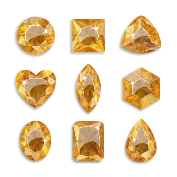 illustrazioni stock, clip art, cartoni animati e icone di tendenza di gemme di diverse forme. set di cristalli gialli. gioielleria. - gem jewelry hexagon square