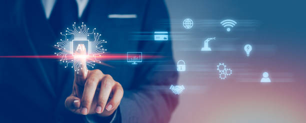 istock Technology and Business. Businessman finger touching virtual reality icon and connecting to setting, protect and manage digital data. 1461607767