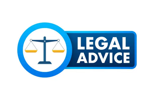 Vector illustration of Legal advice. Justice, consultation. Client questions. Online lawyer assistance. Vector stock illustration.