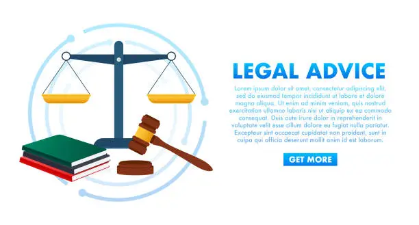 Vector illustration of Legal advice. Justice, consultation. Client questions. Online lawyer assistance. Vector stock illustration.