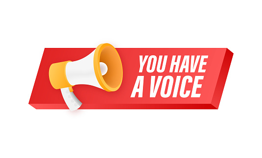 Hand Holding Megaphone with You have a voice. Megaphone banner. Web design. Vector stock illustration.