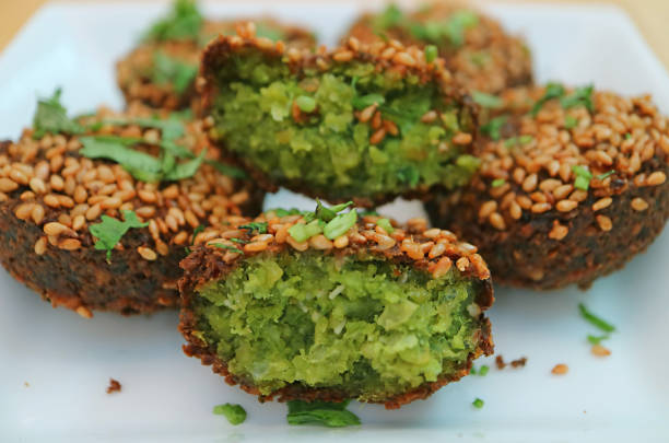 Closeup of Falafels, Tasty Appetizer that Crispy Outside and Soft Inside