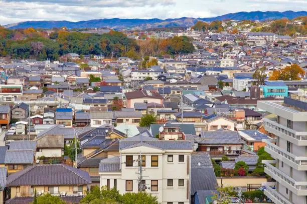 Nara, Japan - residential neighborhoods townscape in autumn.