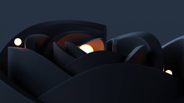 istock Abstract dark circular waves forming a flower with glowing spheres 3d render 1461611636