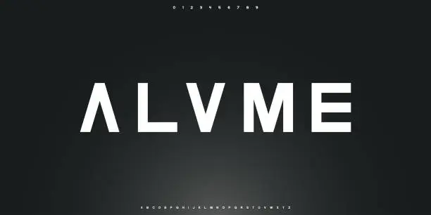 Vector illustration of ALVME Modern abstract digital tech font. Logo creative font, type, technology, movie, digital, music, movie. Font and illustration in vector format.