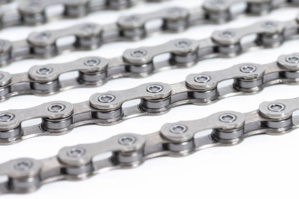 istock Closeup Image of New Clean Oiled Bicycle Chain Image Texture Isolated Over White Background With Focus in the Middle of Chain. 1461624507