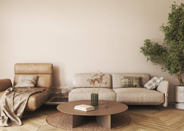 istock Canvas mockup in minimalist interior background with armchair and rustic decor. 3d render. High quality 3d illustration 1461624535