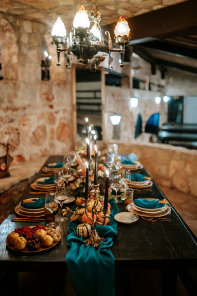 istock Exquisite, elegant golden and blue table set decoration 1461626387