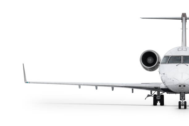 Front view of the private jet isolated on white background