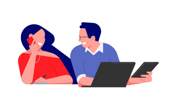 Colleagues work next to each other. Business concept minimal illustration. Men and women taking part in business activities. Teamwork in the office. Colleagues work next to each other. Business concept minimal illustration. Men and women taking part in business activities. Teamwork in the office. Modern trendy concepts for web sites. man writing stock illustrations
