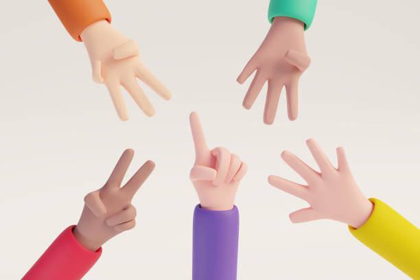 istock Cartoon hand showing fingers from one to five togerther. Rating or countdown design elements on white isolated background. 3D rendered image. 1461641266