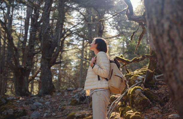 istock woman enjoys nature, beautiful forest in mountains 1461643758