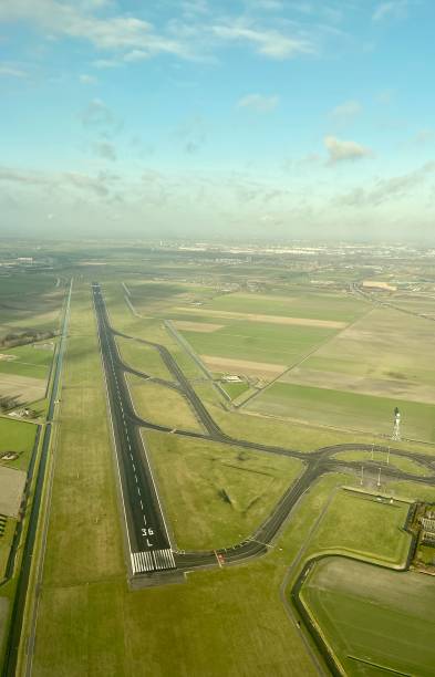 Runway at Schiphol AirPort stock photo