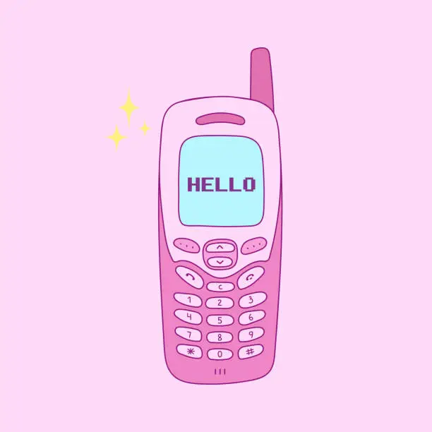 Vector illustration of y2k old mobile, cell phone, trendy vector illustration, nostalgia for 90s 2000s