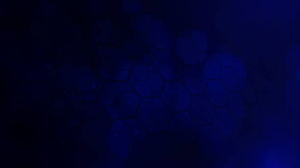 istock Futuristic science dark blue background with polygones. Wide modern technology abstract background with copy space. 1461661640