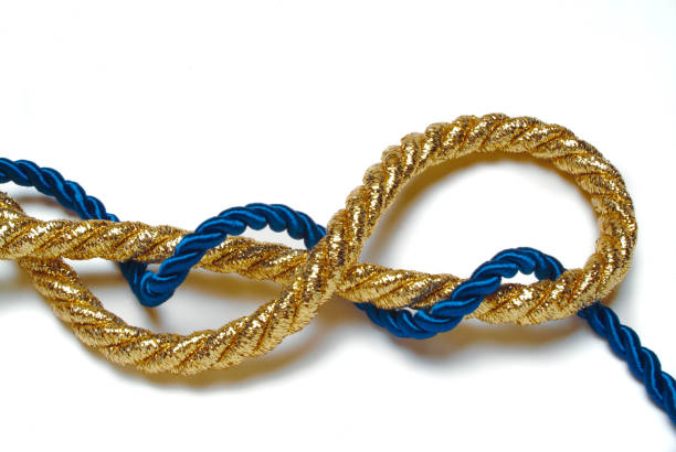 istock blue and golden ropes intertwined on a white plane 1461662678
