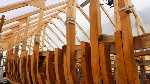 Low angle view of wooden boat structure