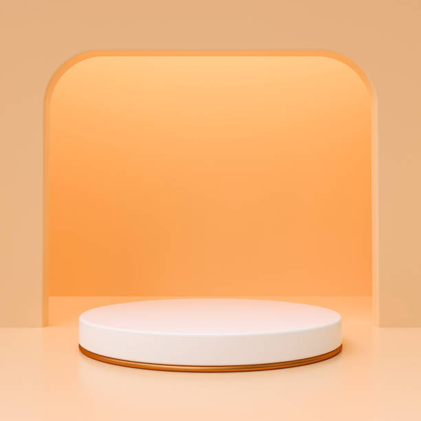 istock Orange room with white podium for product display - 3D rendering 1461664780