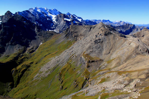 istock Landscape with mountains in the foreground against a gradient blue sky on Mount Schilthorn, near Lauterbrunnen and Interlaken 1461665745
