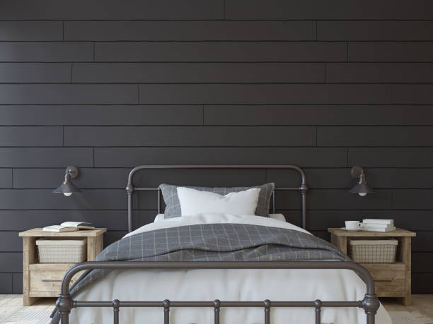 istock Modern farmhouse bedroom. 3d render. 1461666234