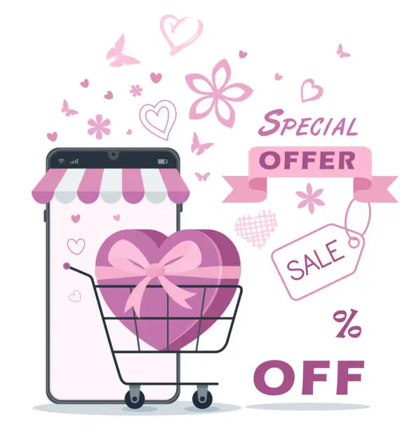 Vector illustration of Special Offer. Valentine's Day design for advertising, banners, and flyers. Online store. Online Shopping.