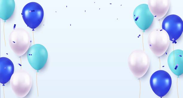 istock Celebration party banner with color balloons background. 1461673399