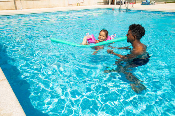istock Father and daughter having fun in pool 1461673740