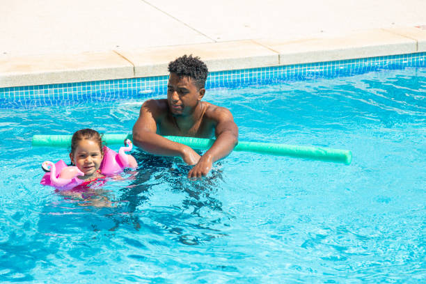 istock Father and daughter having fun in pool 1461673754
