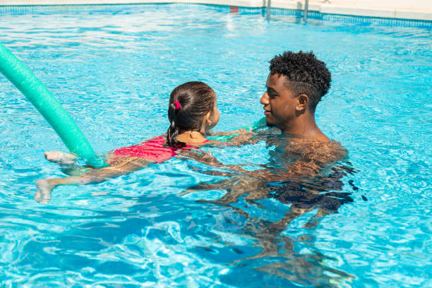 istock Father and daughter having fun in pool 1461673769