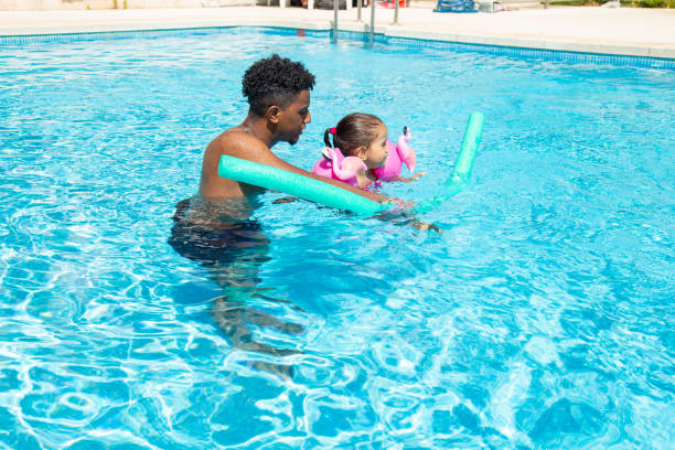 istock Father and daughter having fun in pool 1461673853