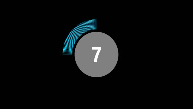 Countdown timer from 30 to 0 seconds realtime. Modern flat design of countdown animation on black background. 4K resolution