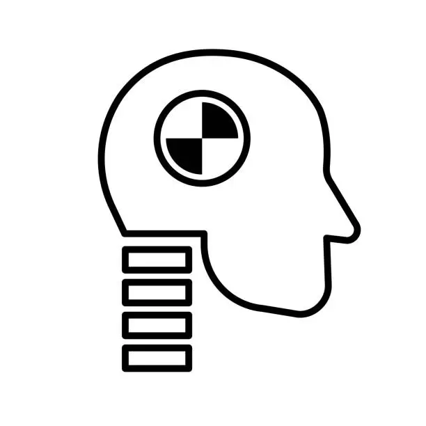 Vector illustration of Vehicle Safety AV Dummy head for crash test. Pictogram isolated on white background.