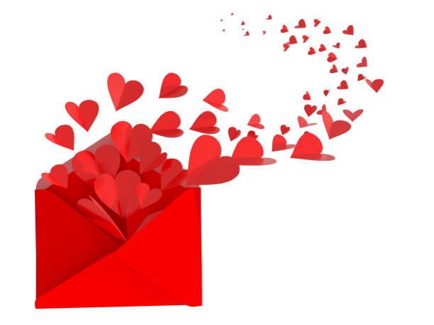 バレンタインデーのために隔離されたハート封筒ラブレター – 3dレンダリング - air mail mail envelope blank ストックフォトと画像