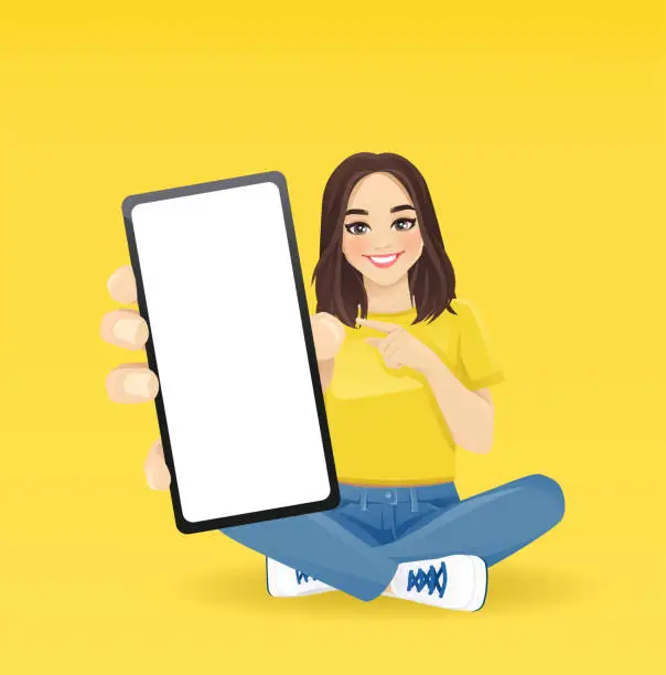 Vector illustration of Woman with phone sitting