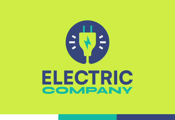 Electric Plug Power Wiring Company Symbol Design Element Electric company plug negative space lightning bolt shield zap design element symbol. electric logo stock illustrations