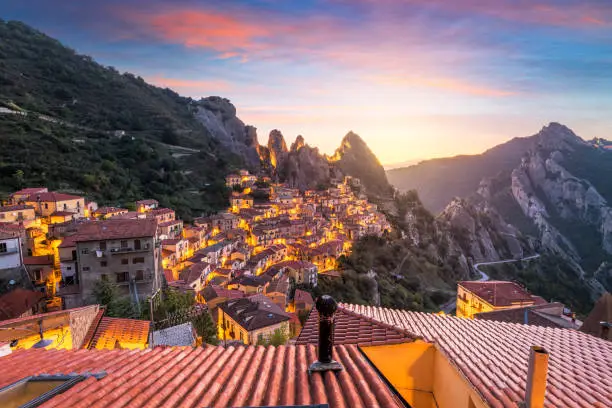 Castelmezzano, Italy in the Basilicata region at dawn.