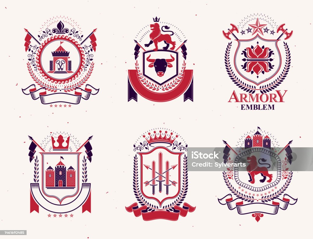 First Emblems Set Of Vector Vintage Emblems Created With Decorative Elements Like ...