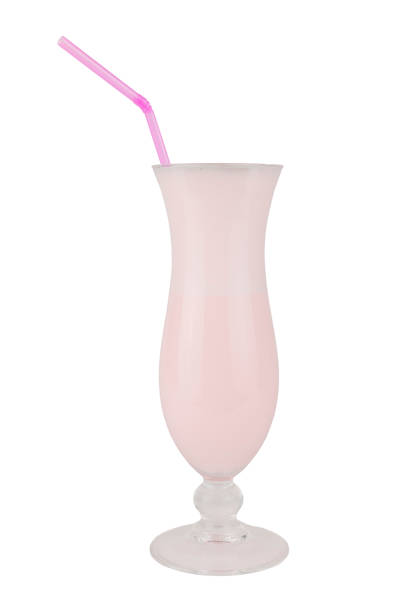 Strawberry milkshake in a tall glass stock photo