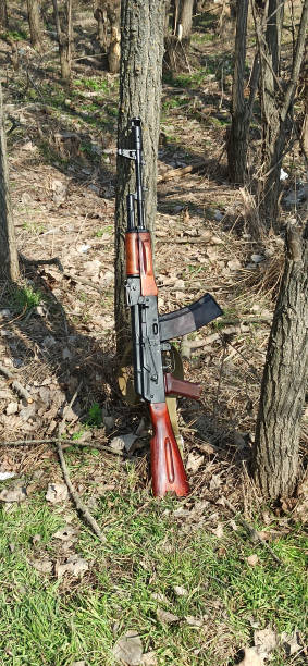 istock kalashnikov assault rifle ak74n standing at the tree. AK-74 1461693679