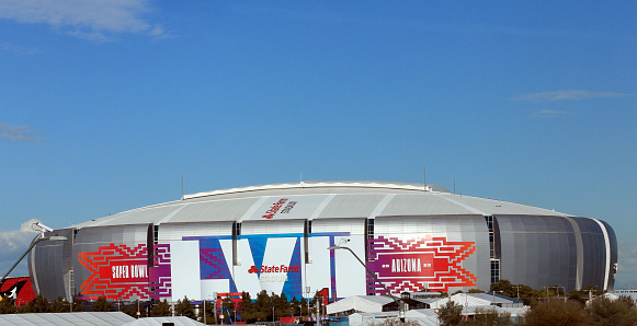 Glendale, AZ - January 31, 2023: State Farm Stadium days before the upcoming American football championship game of the National Football League for the 2022 NFL, Super Bowl LVII