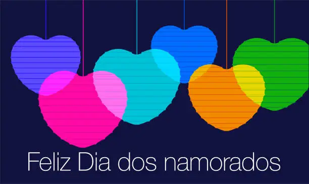 Vector illustration of Happy Valentine’s Day in Portuguese. Feliz Dia dos namorados