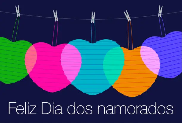 Vector illustration of Happy Valentine’s Day in Portuguese. Feliz Dia dos namorados