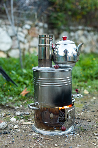 Turkish style copper samovar (tea pot) works with firewood